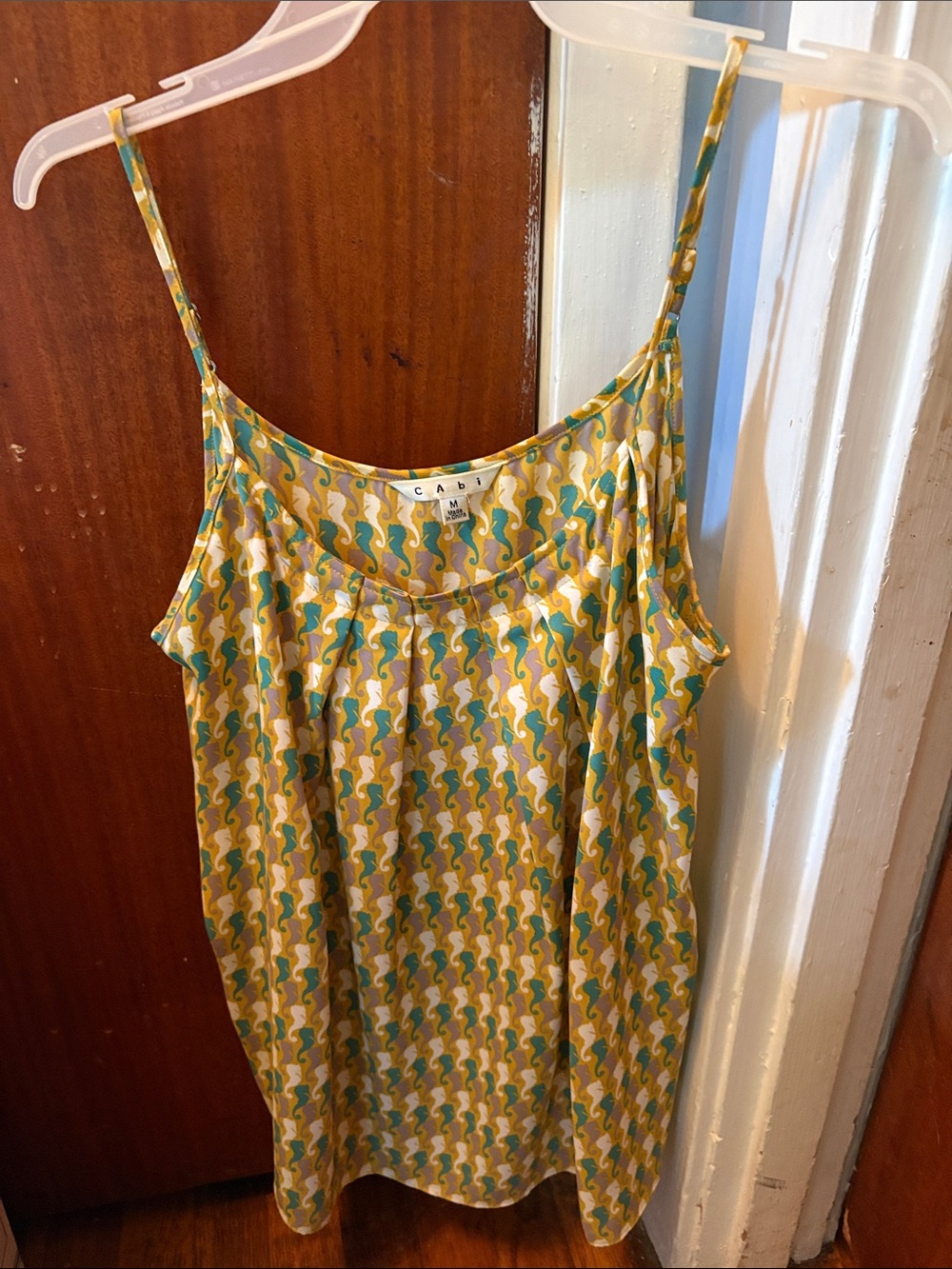 CAbi Yellow & Teal Printed Spaghetti-Strap Camisole
